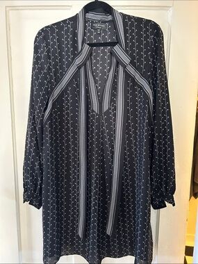 Max Studio Black and White Floral-Stripe Blouse